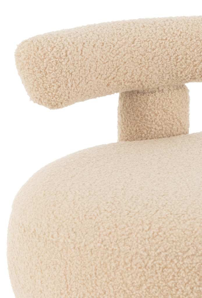Kruk Rond Met Rugleuning Bouclé Warm Beige - Kruk - J-Line - livinglovely.nl