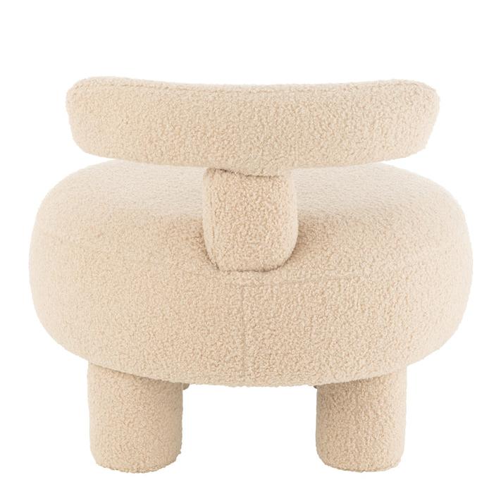 Kruk Rond Met Rugleuning Bouclé Warm Beige - Kruk - J-Line - livinglovely.nl