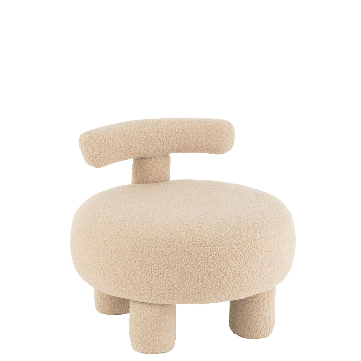 Kruk Rond Met Rugleuning Bouclé Warm Beige J-Line