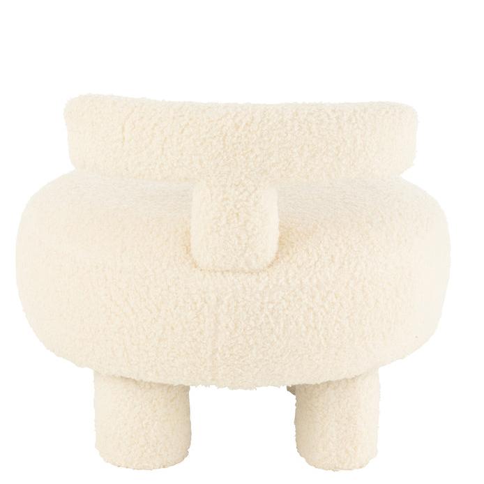 Kruk Rond Met Rugleuning Bouclé Wit - Kruk - J-Line - livinglovely.nl
