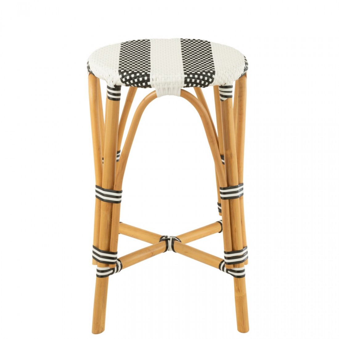 Kruk Rotan Zwart/Wit Large - Barkruk - J-Line - livinglovely.nl