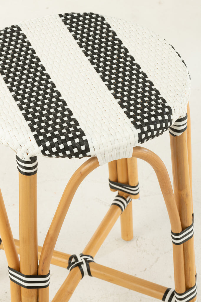 Kruk Rotan Zwart/Wit Large - Barkruk - J-Line - livinglovely.nl