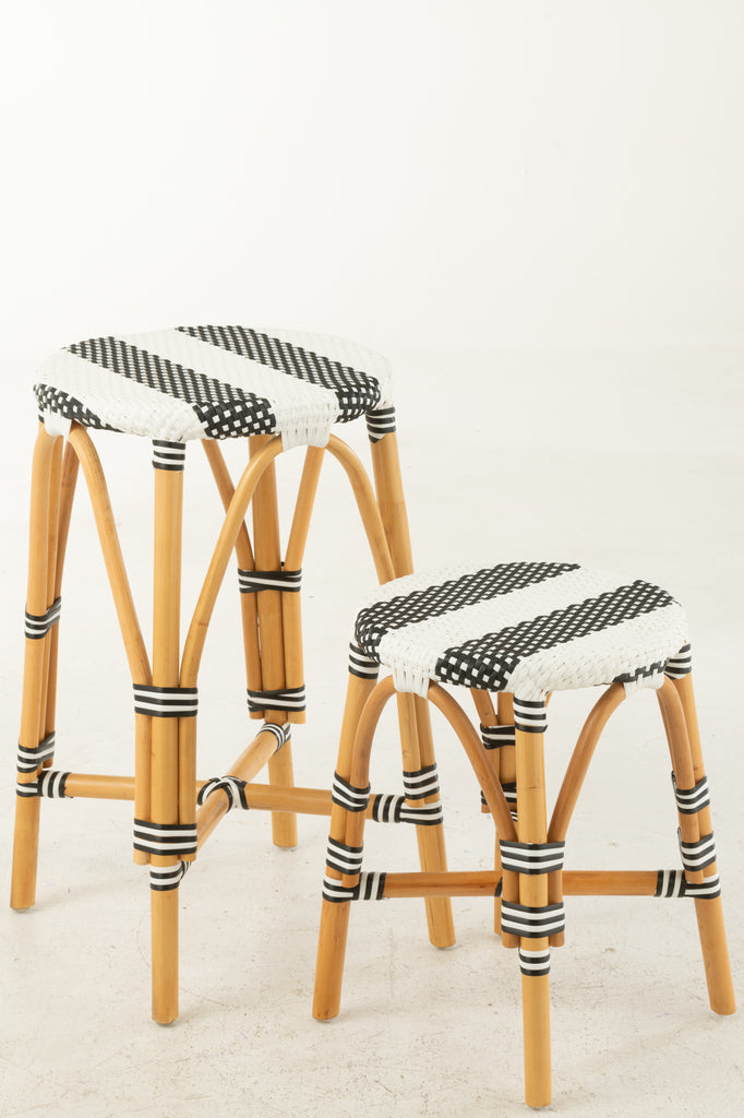 Kruk Rotan Zwart/Wit Large - Barkruk - J-Line - livinglovely.nl