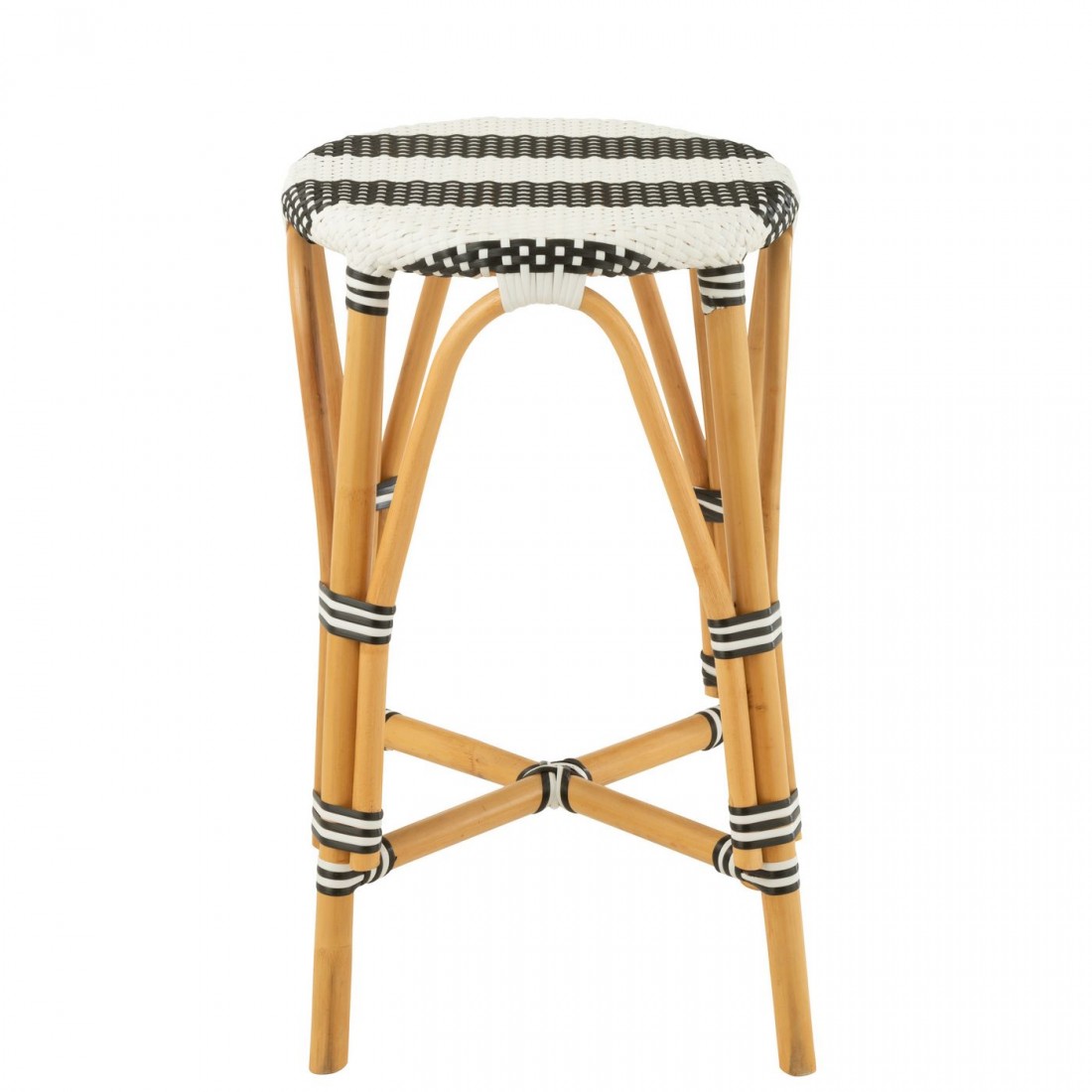 Kruk Rotan Zwart/Wit Large - Barkruk - J-Line - livinglovely.nl