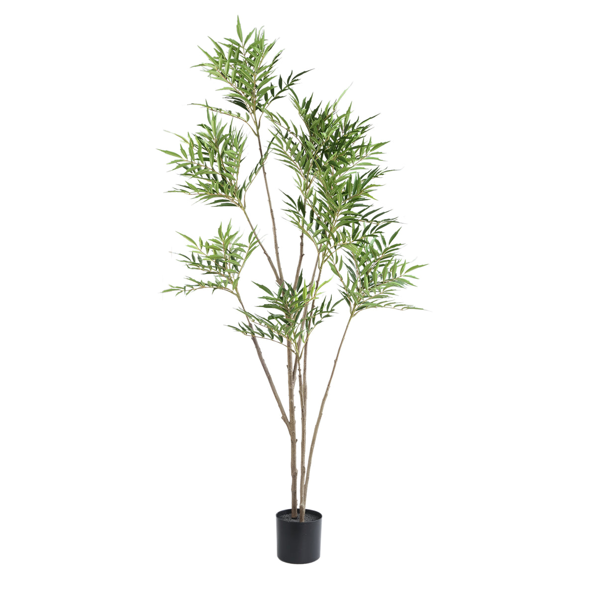 Grote kunstboom Mahonia Fortunei van PTMD in groen met zwarte pot, 180 cm hoog