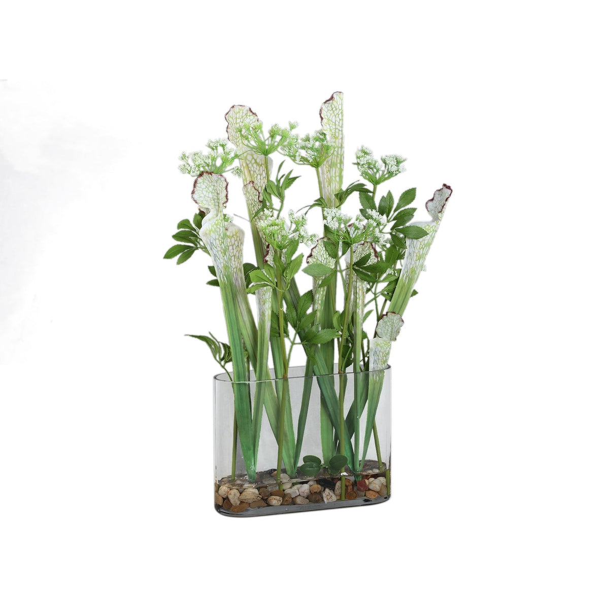 Kunstplant van PTMD in groen met heldere glazen vaas, 55 cm hoog