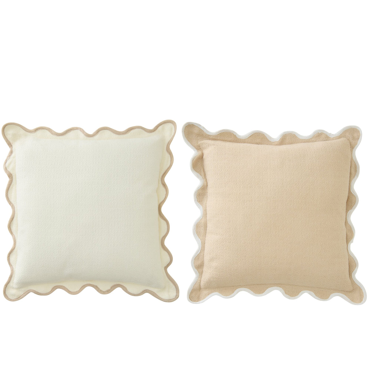 Kussen Geschulpt Katoen Wit/Beige Assortiment Van 2 J-Line