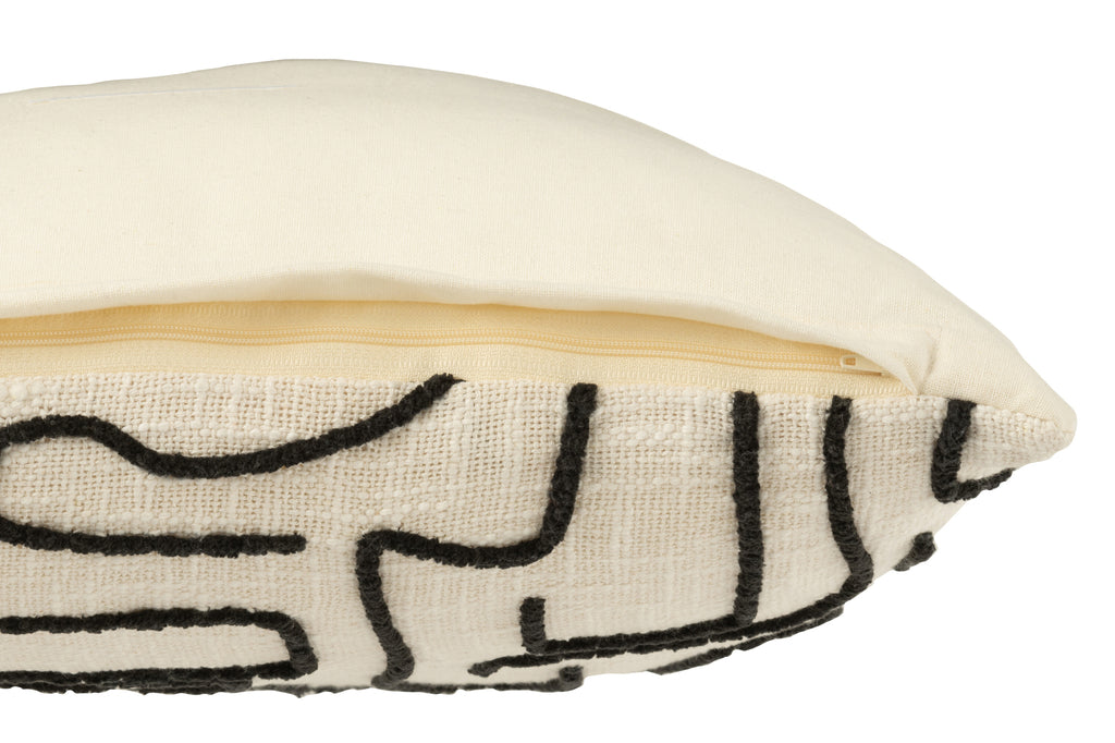 Kussen Vierkant Strepen/Bogen Katoen Wit/Zwart 50x50cm - Kussen - J-Line - livinglovely.nl