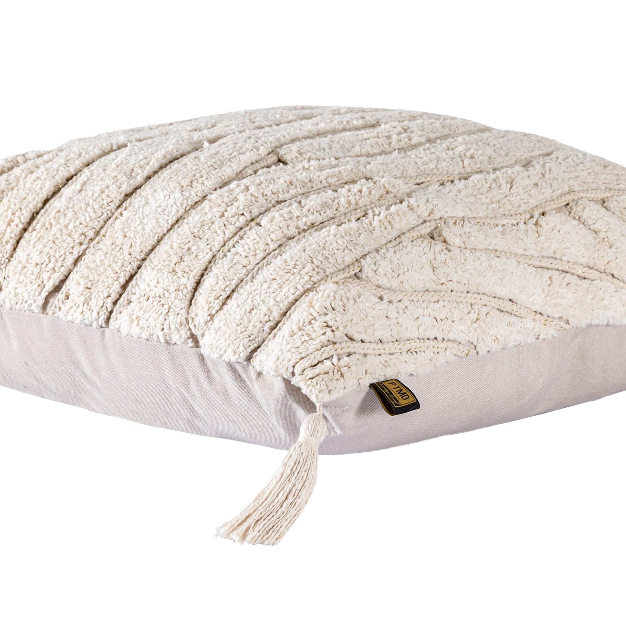 Kussen Zalie Naturel Cotton Zebra Corner Fringes PTMD - Kussen - PTMD - livinglovely.nl