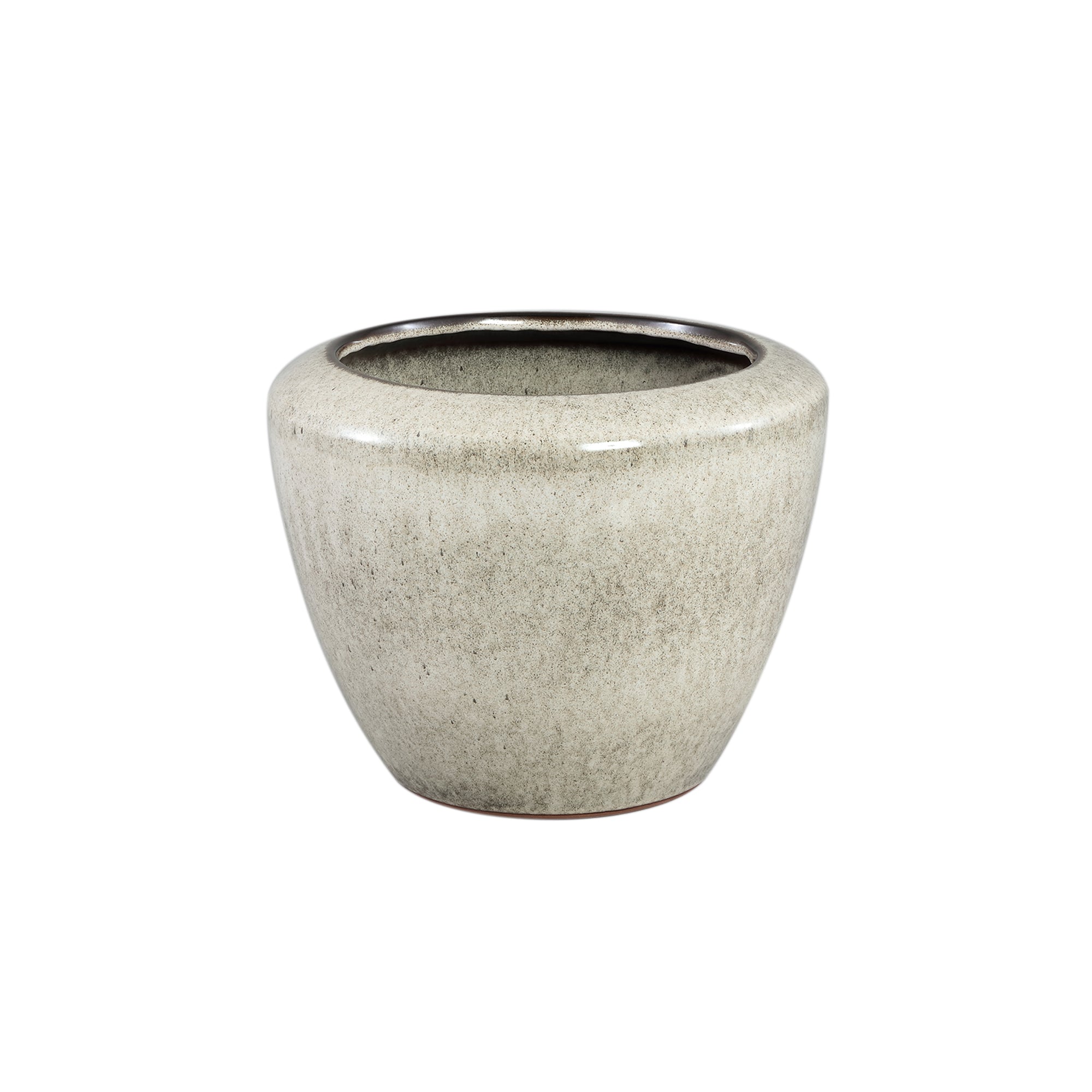 Kyleigh Beige Round Ceramic Pot Smooth Low M 29.5xH24cm PTMD - Pot - PTMD - livinglovely.nl