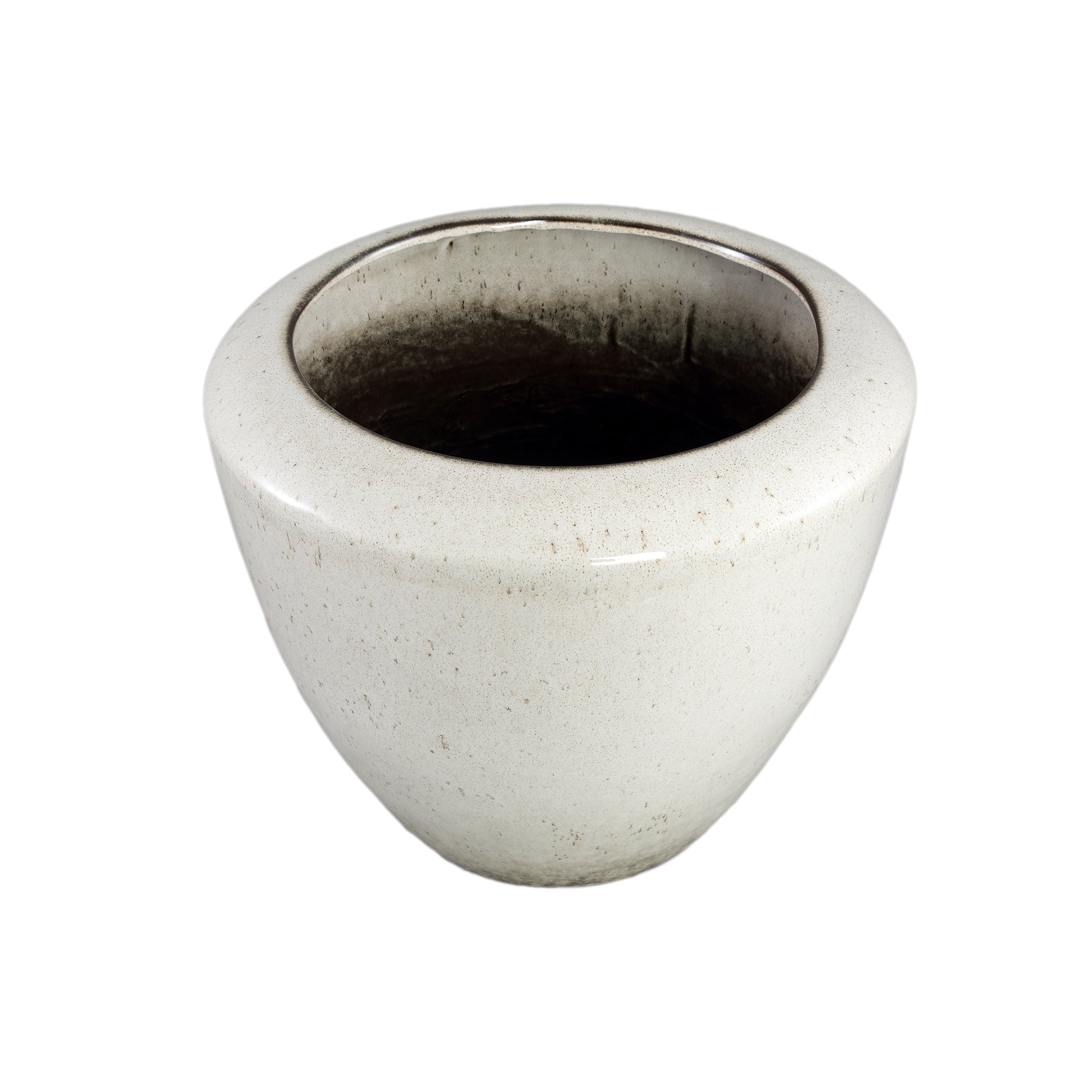 Kyleigh Beige Round Ceramic Pot Smooth Low M 29.5xH24cm PTMD - Pot - PTMD - livinglovely.nl