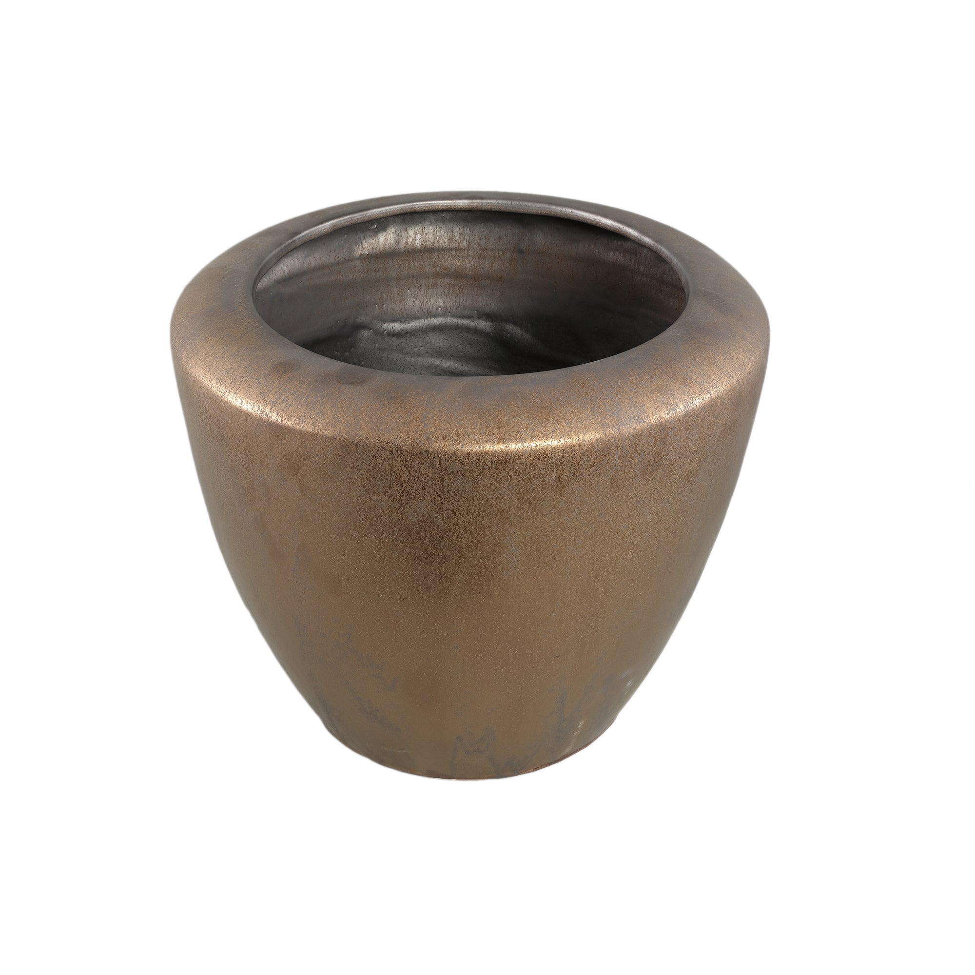 Kyleigh Bronze Round Ceramic Pot Smooth Low XL 45x37.5cm PTMD - Pot - PTMD - livinglovely.nl