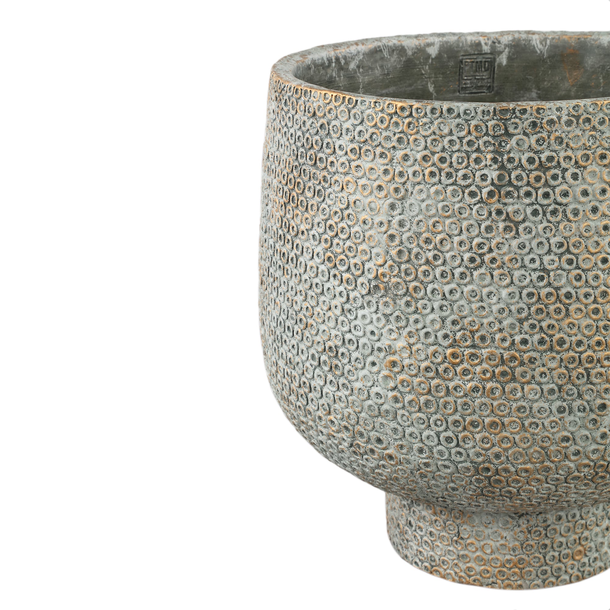 Laim Grey Cement Round Pot Dots Pattern Base XXL Dia40xH40cm PTMD - Pot - PTMD - livinglovely.nl