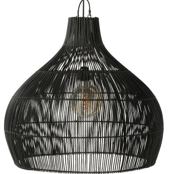 Lampkap Peervorm Rotan Zwart - Hanglamp - J-Line - livinglovely.nl