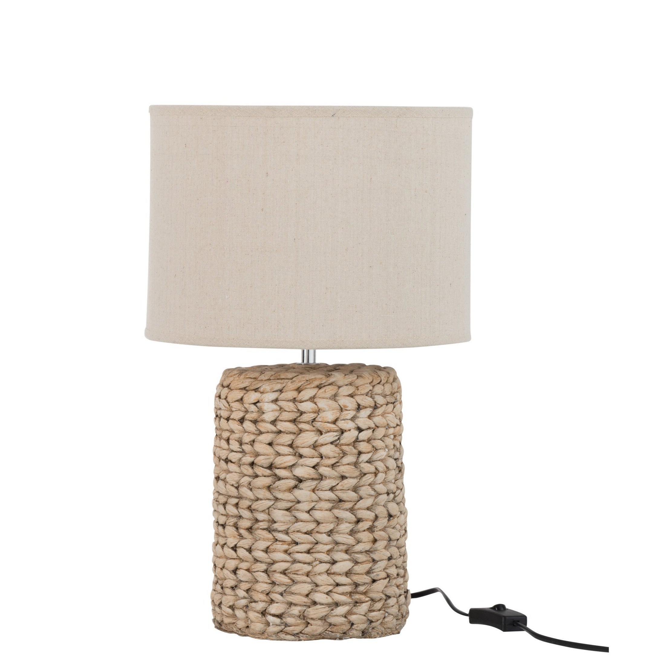 Lampvoet + Kap Dik Vlecht Beton/Katoen Naturel L - Tafellamp - J-Line - livinglovely.nl