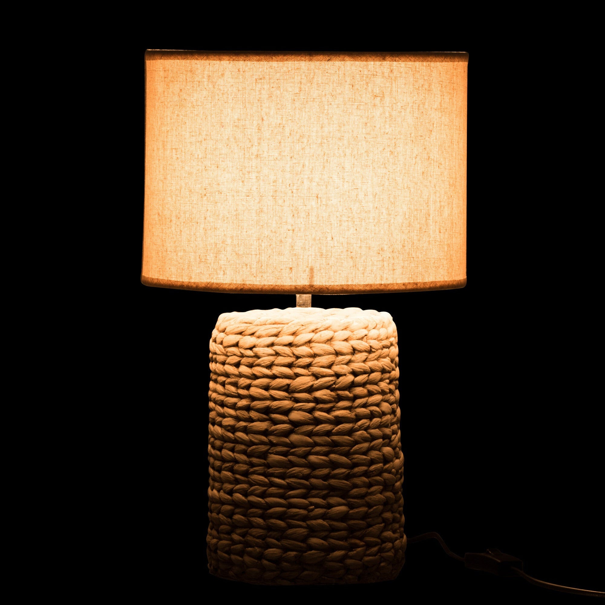 Lampvoet + Kap Dik Vlecht Beton/Katoen Naturel S - Tafellamp - J-Line - livinglovely.nl