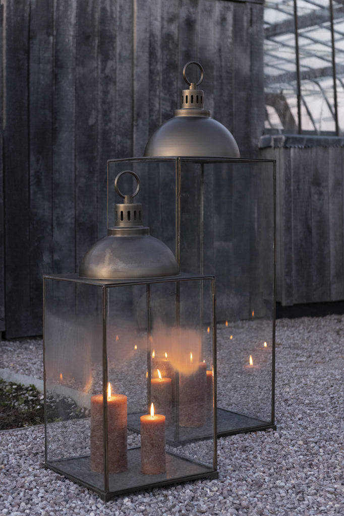 Lantaarn Hagrid Glas/Ijzer Brons Large - Lantaarn - J-Line - livinglovely.nl