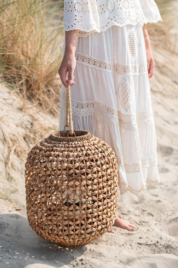 Lantaarn Lena Water Hyacinth Naturel Medium - Lantaarn - J-Line - livinglovely.nl