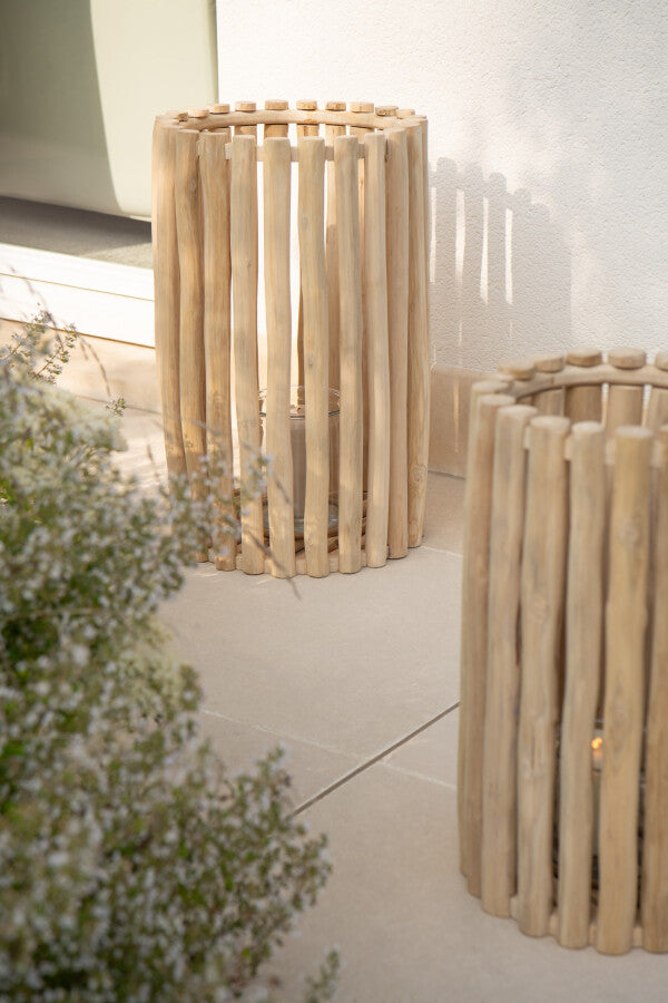 Lantaarn Teck Naturel Set van 2 J-Line - Lantaarn - J-Line - livinglovely.nl