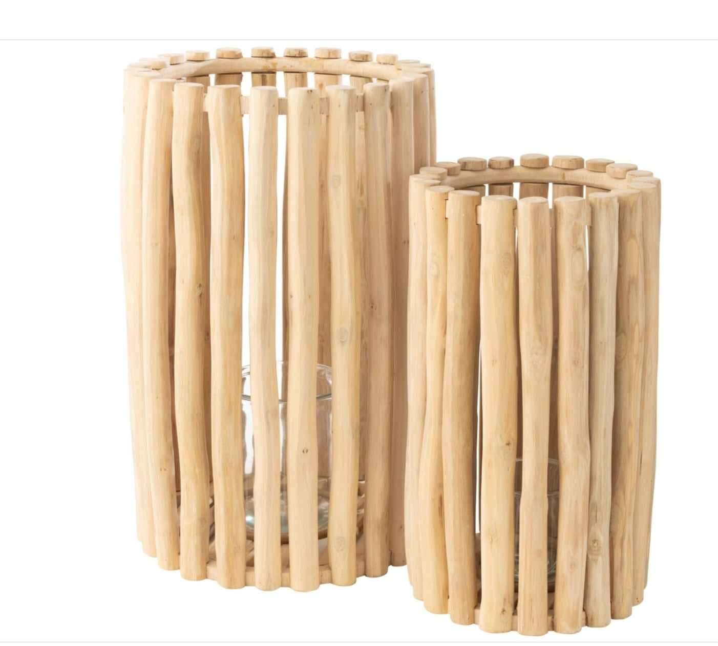 Lantaarn Teck Naturel Set van 2 J-Line - Lantaarn - J-Line - livinglovely.nl