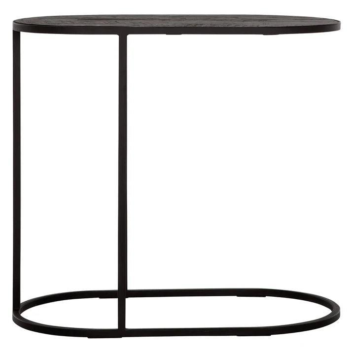 Terra laptoptafel zwart teakhout ovaal blad detail