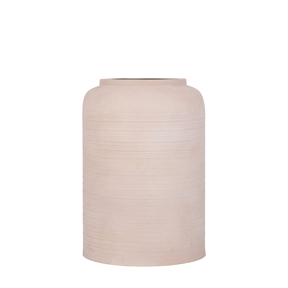 Lavada pot medium van PTMD, hoge beige plantenpot van plaatijzer met strepen