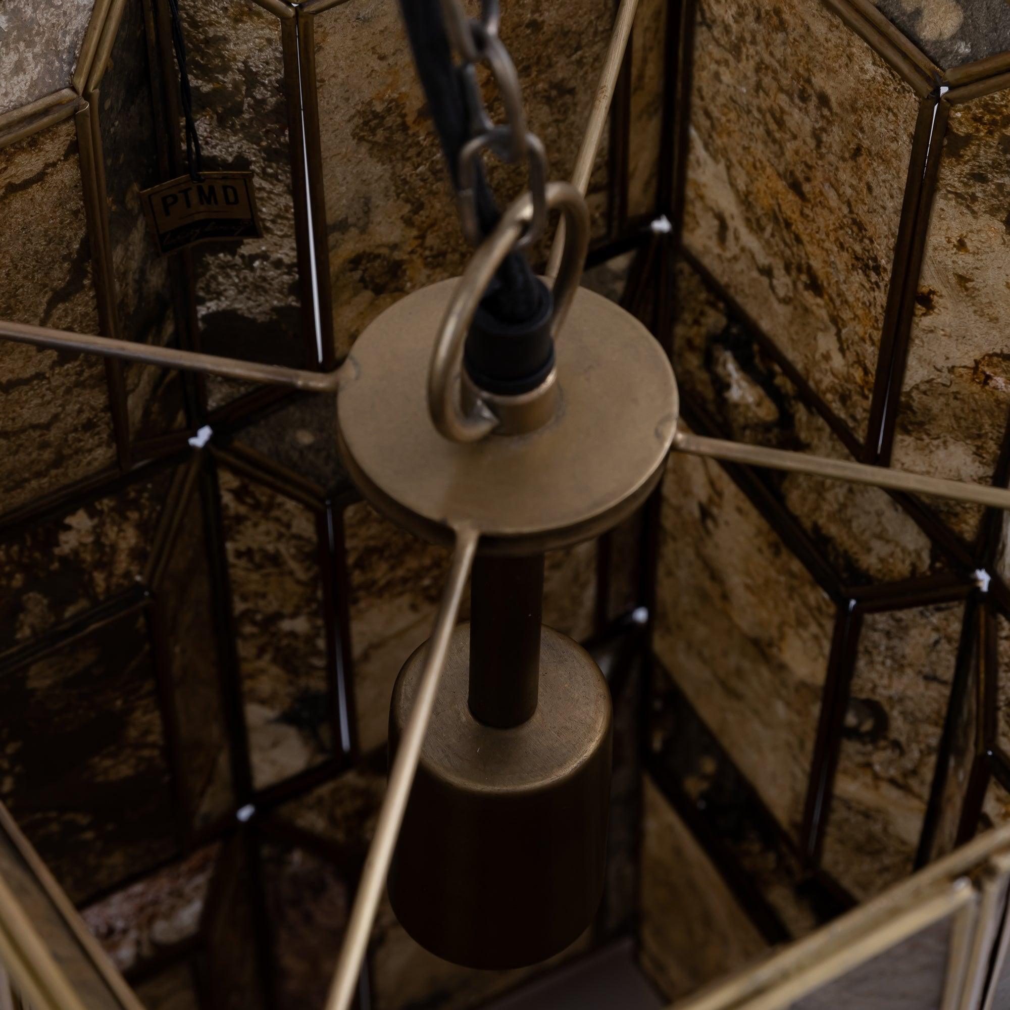 Layra Brass Stone Veneer Hanging Lamp Antique PTMD - Hanglamp - PTMD - livinglovely.nl