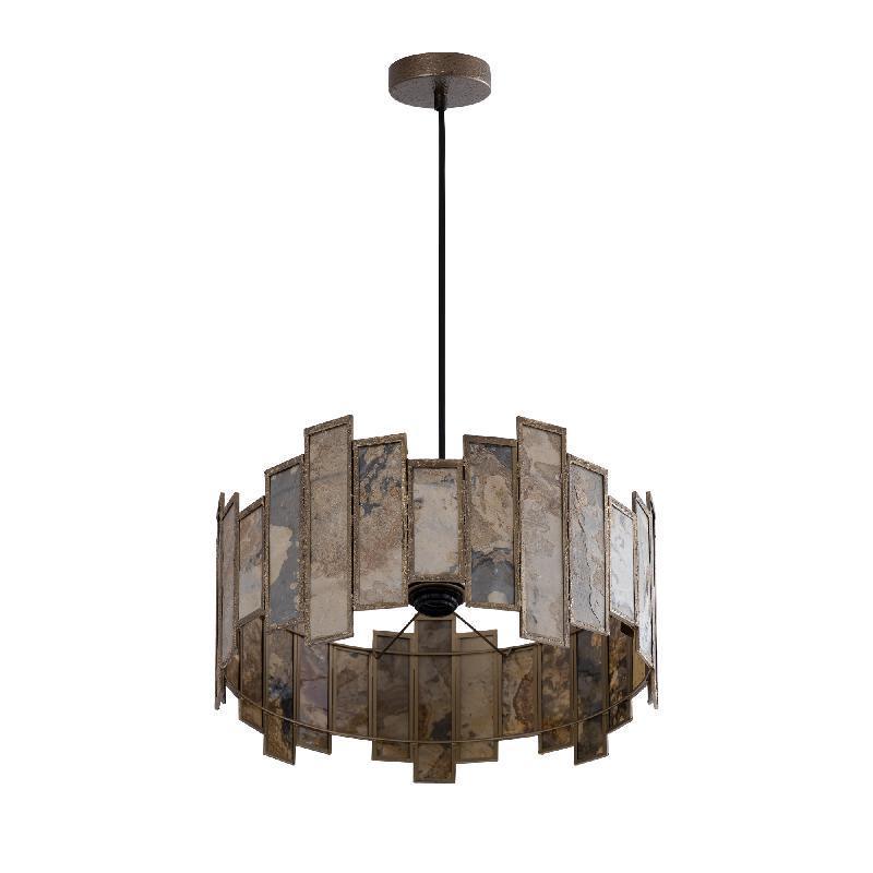 Levan Hanglamp Steenfineer Messingkleur Rond van PTMD, hanglamp van steenfineer van onderen gezien