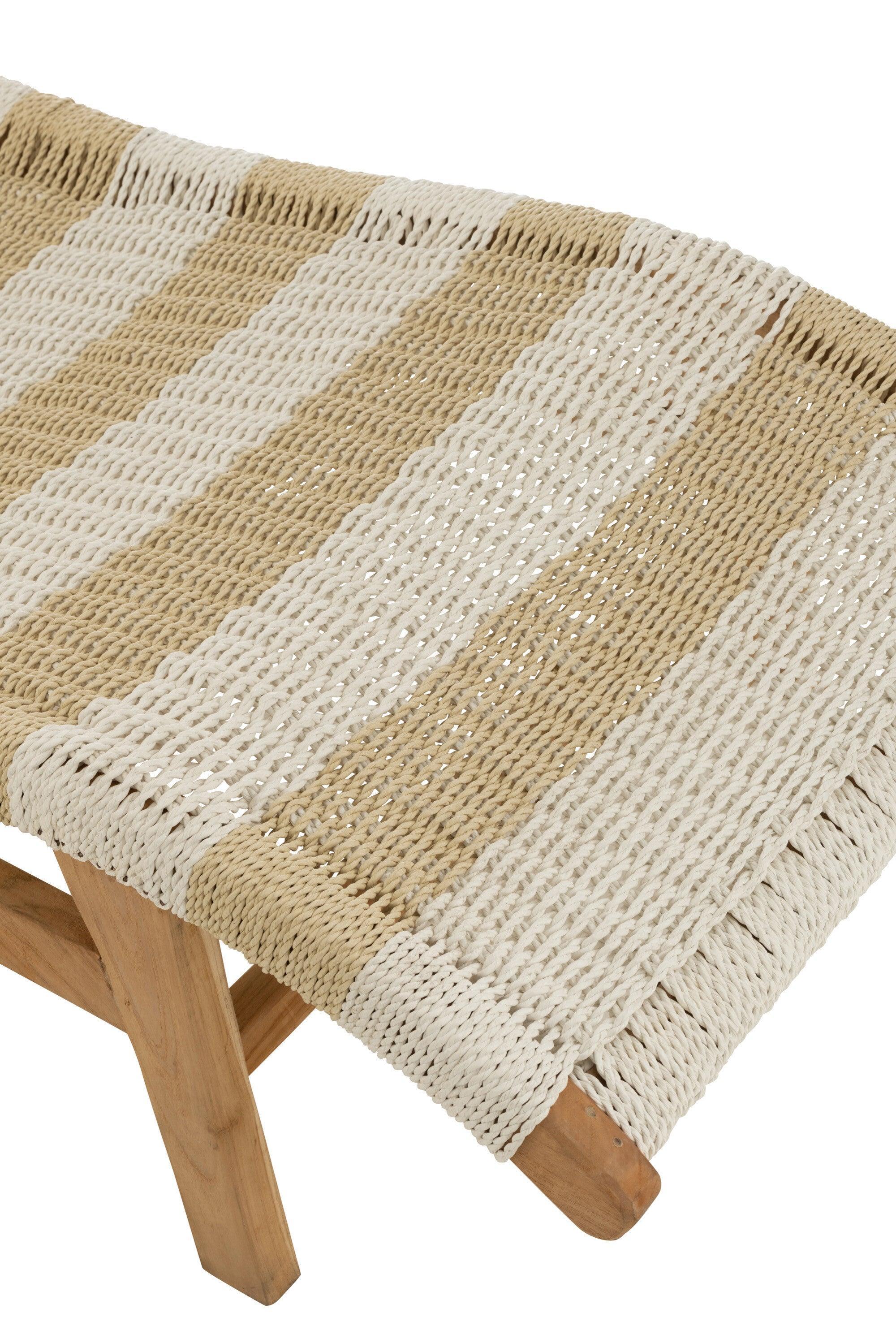 Ligbed + Kussen Strepen Geweven Plastiek/Teak Wit/Naturel - Ligbed - J-Line - livinglovely.nl
