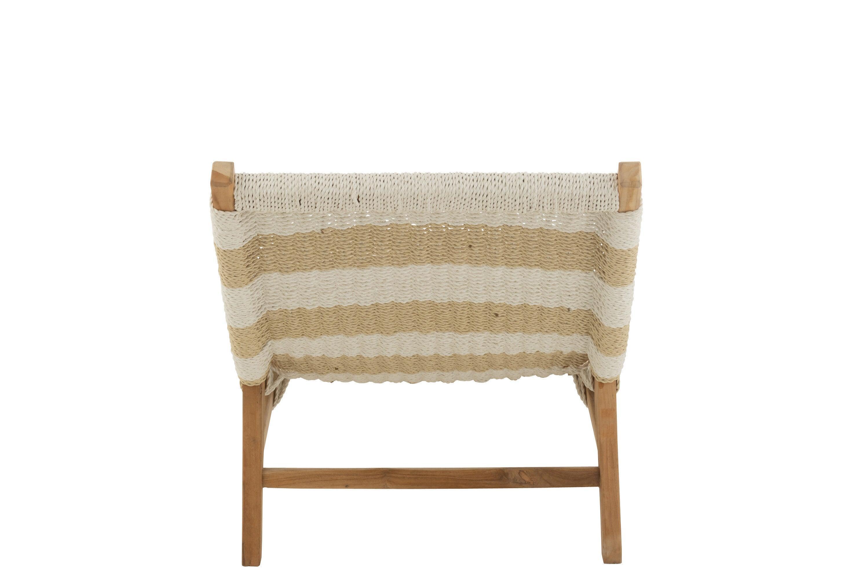 Ligbed + Kussen Strepen Geweven Plastiek/Teak Wit/Naturel - Ligbed - J-Line - livinglovely.nl