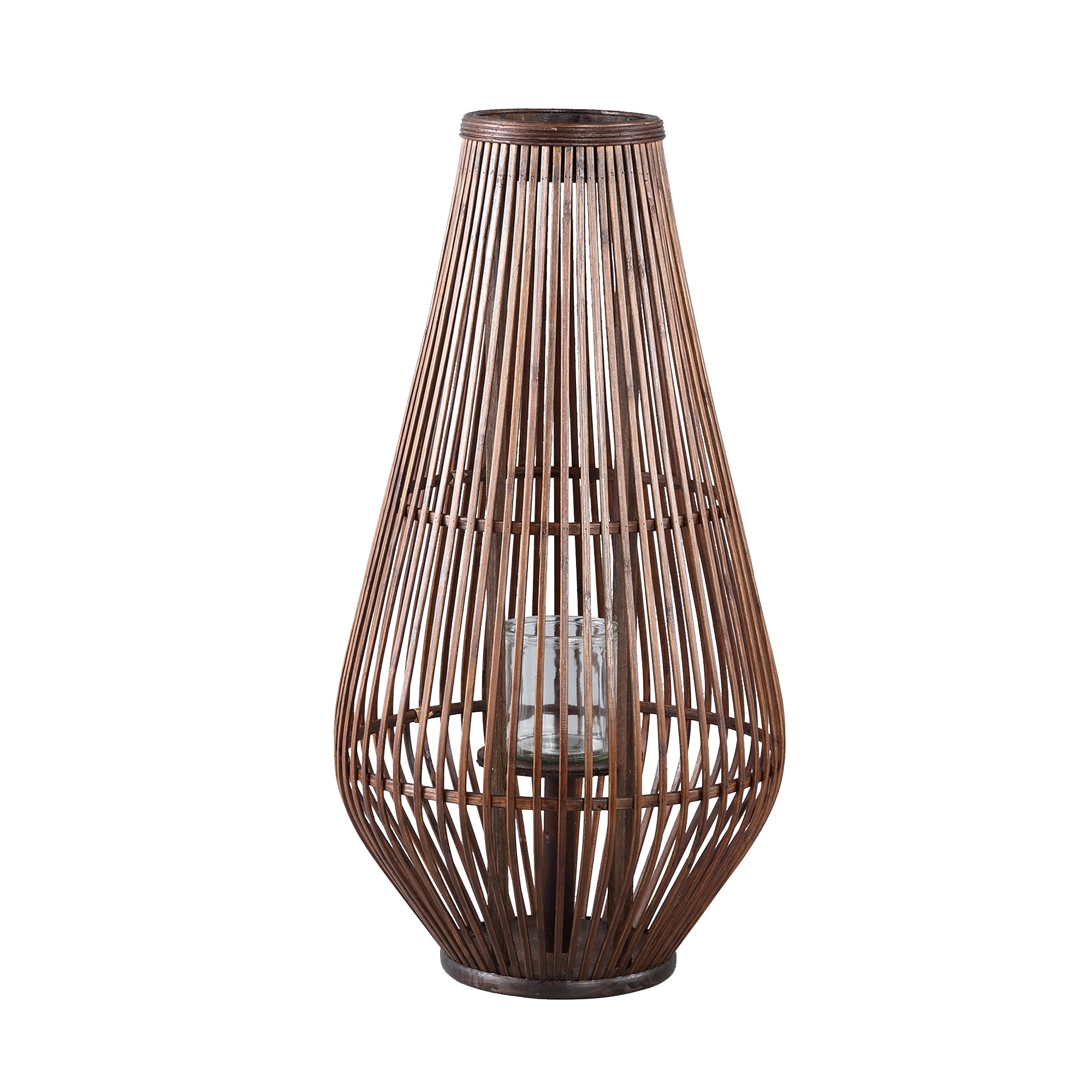 Lysia Brown Round Bamboo Lantern With Glass L (set of 2) - - PTMD - livinglovely.nl