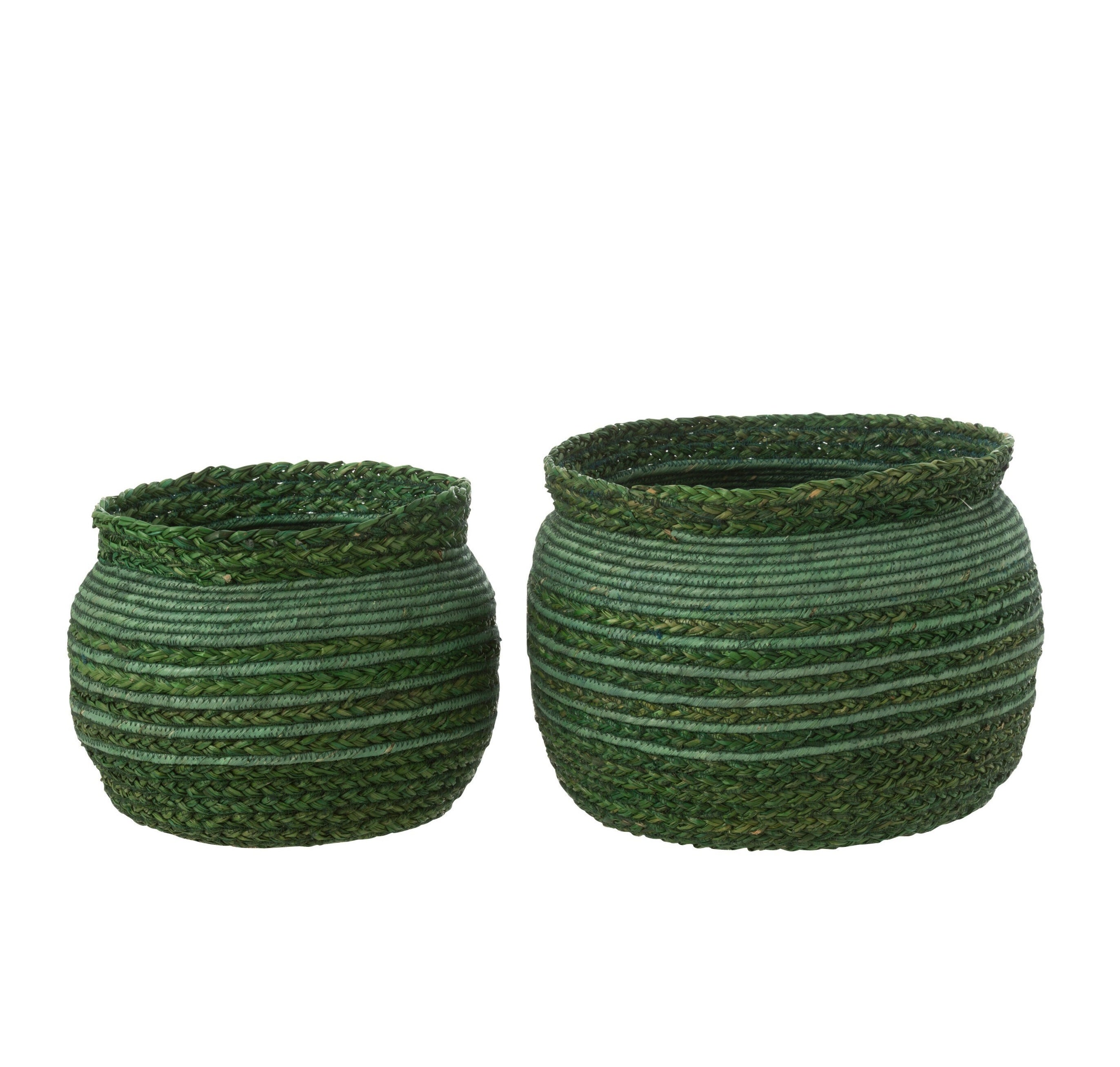 Mand Gevlochten Rand Zeegras Groen Set van 2 J-Line - Mand - J-Line - livinglovely.nl