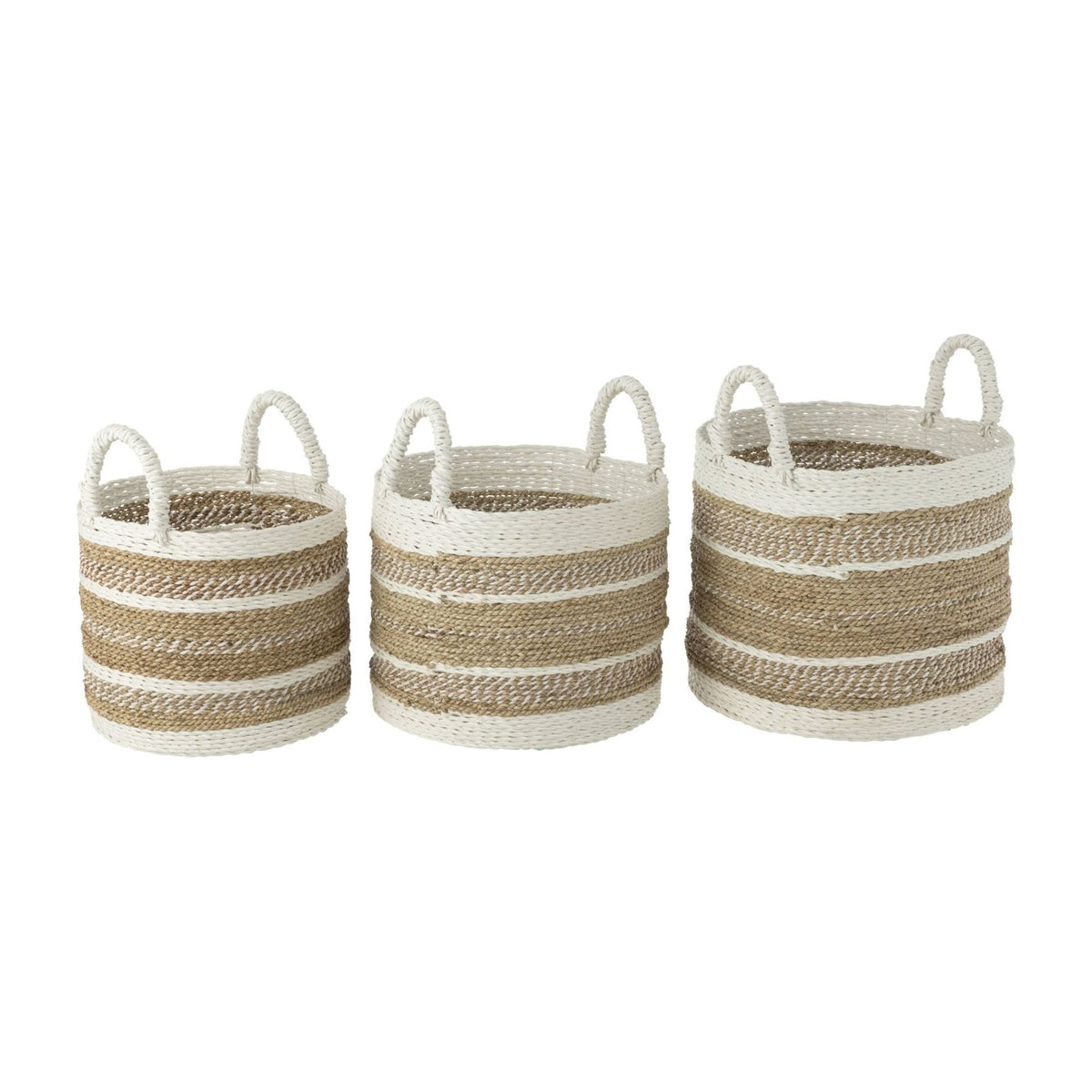 Manden Caro Raffia Wit/Naturel Set van 3 J-Line