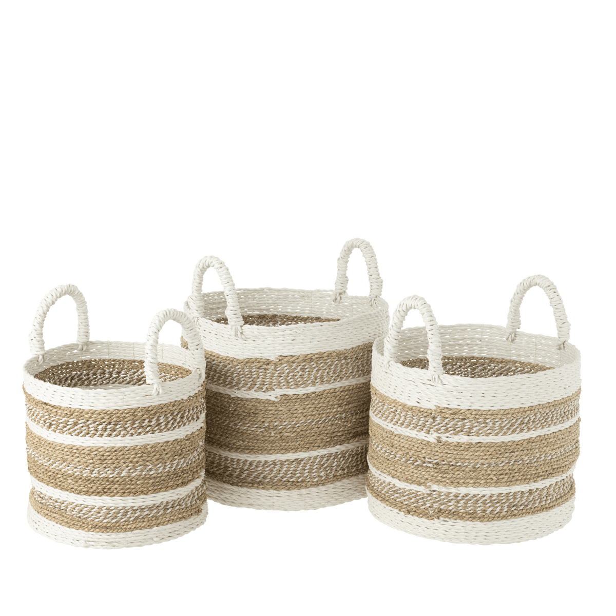 Manden Caro Raffia Wit/Naturel Set van 3 - Mand - J-Line - livinglovely.nl