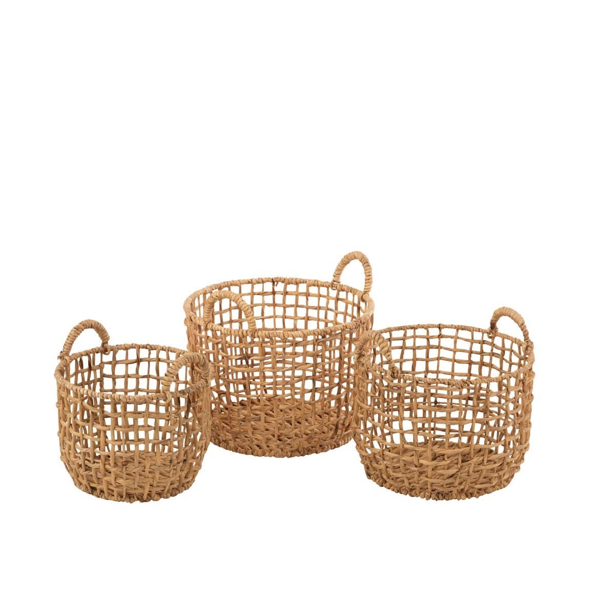 Manden Rond Open Waterhyacint Naturel Set van 3 - Mand - J-Line - livinglovely.nl