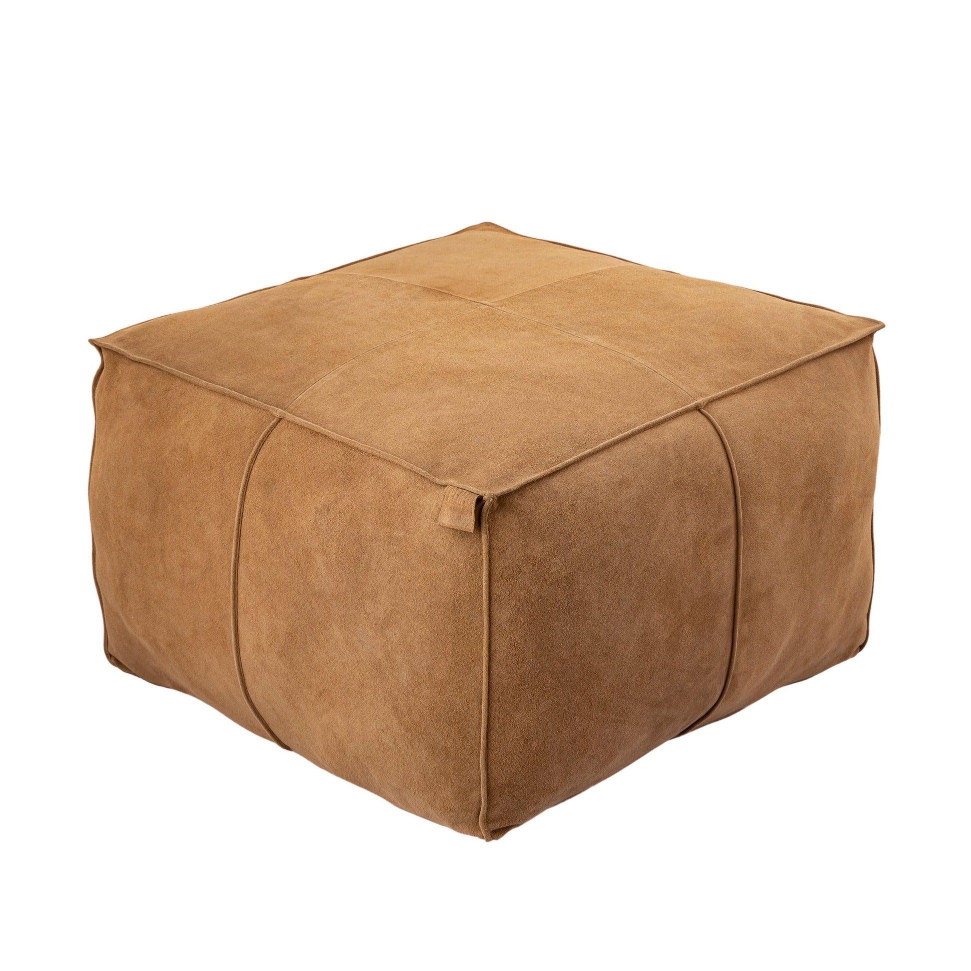 Marieke Camel suede leather pouf square PTMD - Poef - PTMD - livinglovely.nl