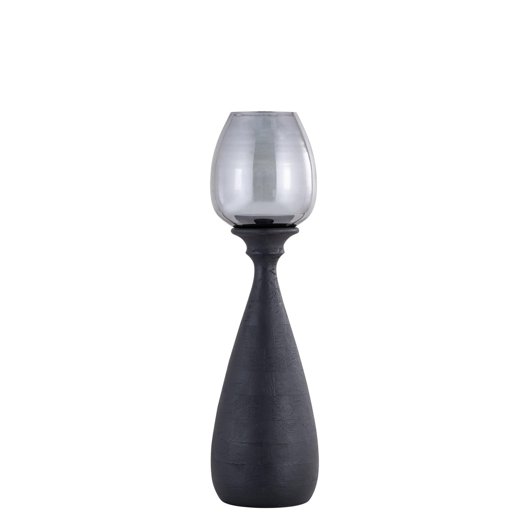 Midi Mango Wood Stormlight Smoke Glass Black Small PTMD - Kandelaar - PTMD - livinglovely.nl