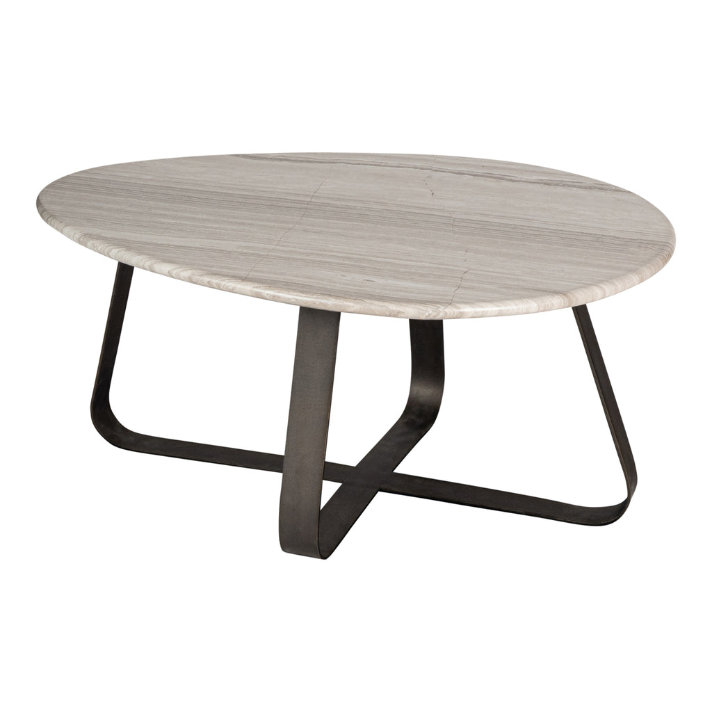 Muka Salontafel low dark grey base white marmer PTMD - Salontafel - PTMD - livinglovely.nl