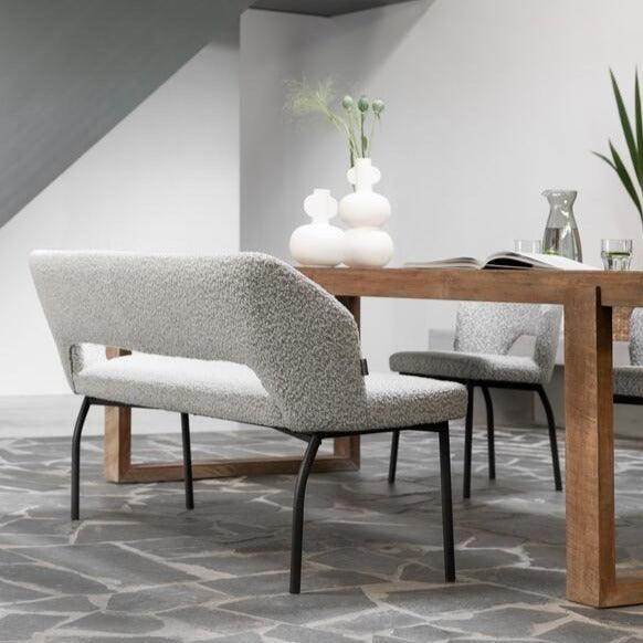 Must Living Eetkamerbank Bloom Bouclé Lichtgrijs 150cm - Eetkamerbank - MUST Living - livinglovely.nl