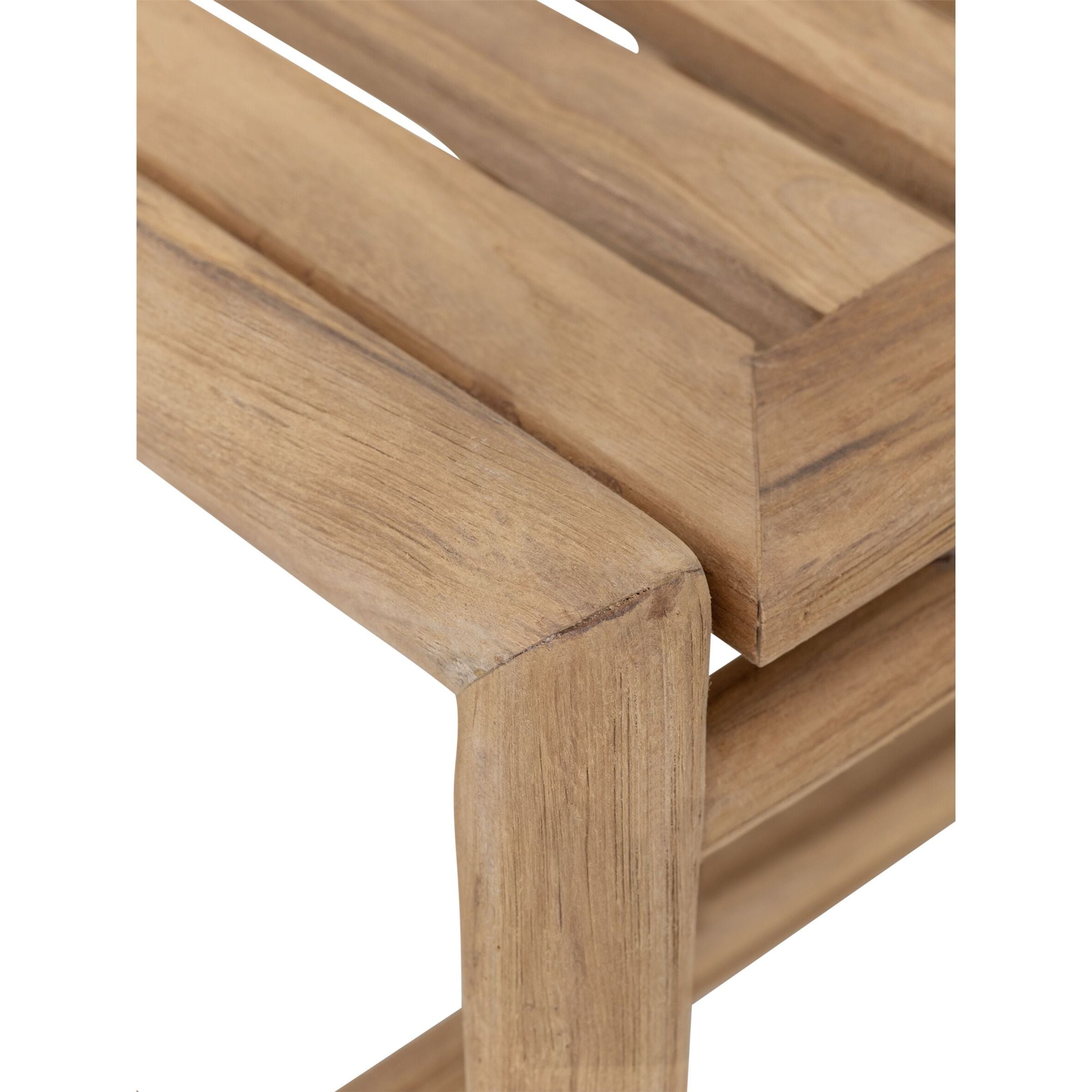 Detail van de houtnerf in het teakhouten blad van de rechthoekige Ray salontafel