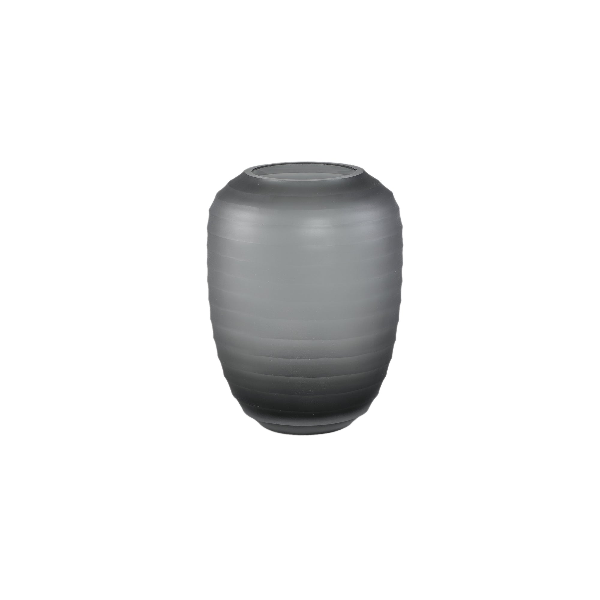 Nadah Grey Round Ribbed Glass Vase Low van PTMD op witte achtergrond