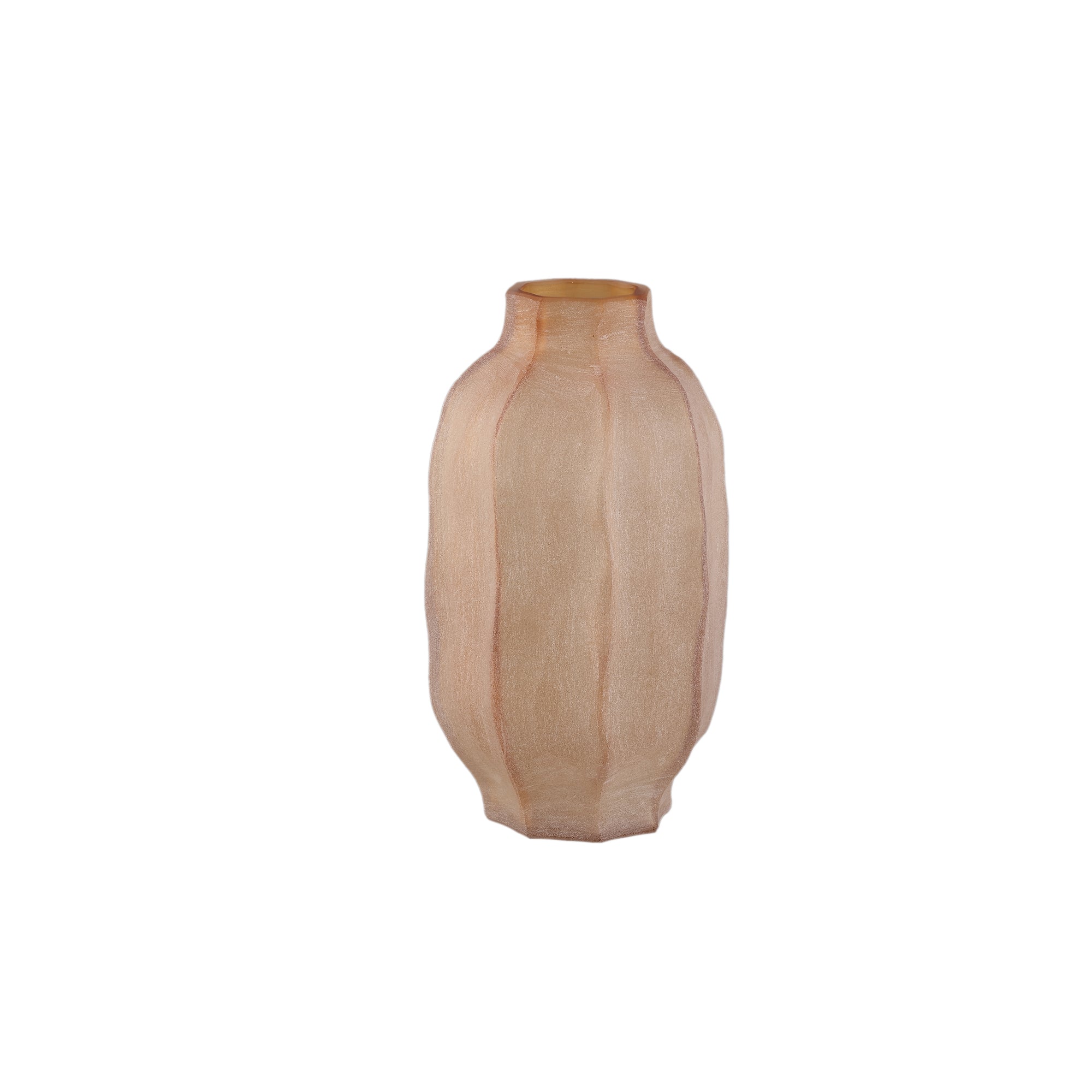 Natae Amber Round Glass Ribbed Vase Low van PTMD op witte achtergrond