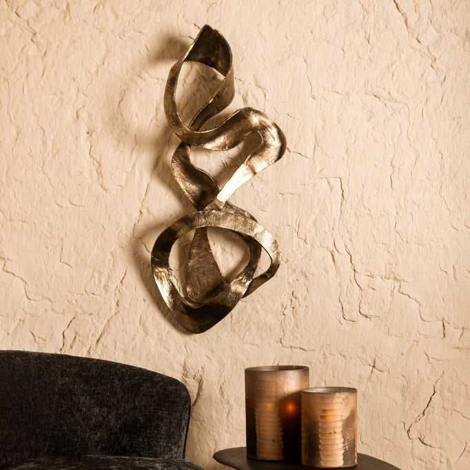 Neven Gold casted alu metaal swirl wall panel S PTMD - Wanddecoratie - PTMD - livinglovely.nl