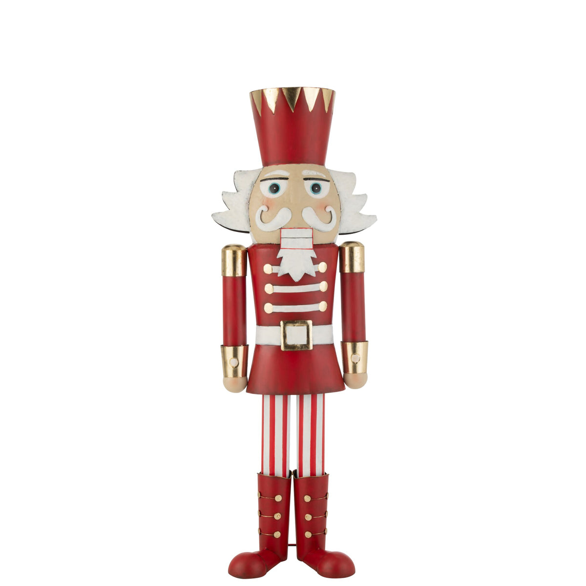 Notenkraker van J-Line in rood en goud metaal, 148,5cm hoog met klassiek uniform