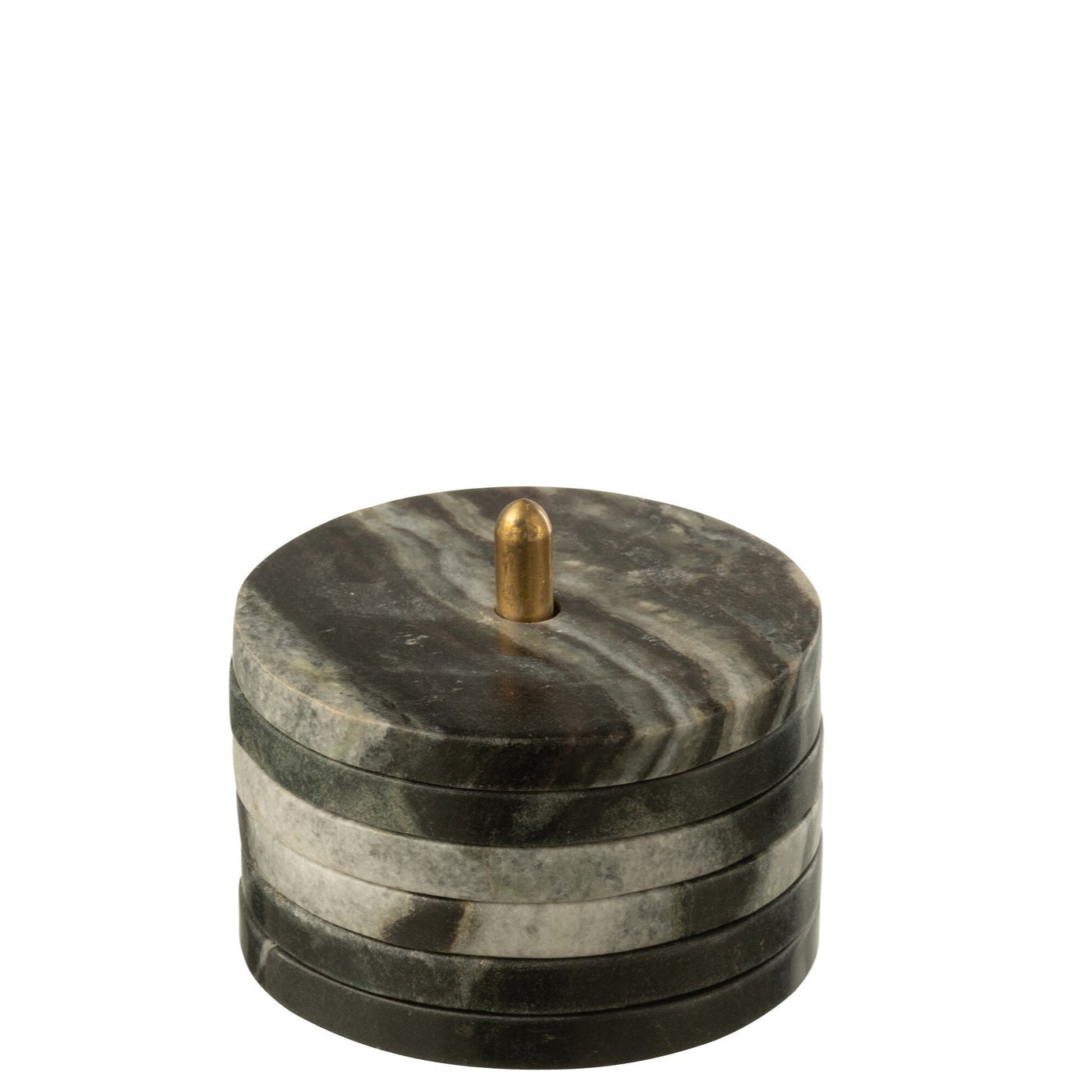 Onderzetter Rond Marmer Zwart/Lichtgrijs Set van 6 - Onderzetter - J-Line - livinglovely.nl