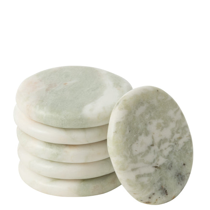 Onderzetters Marmer Wit Groen Set van 6 - Onderzetter - J-Line - livinglovely.nl