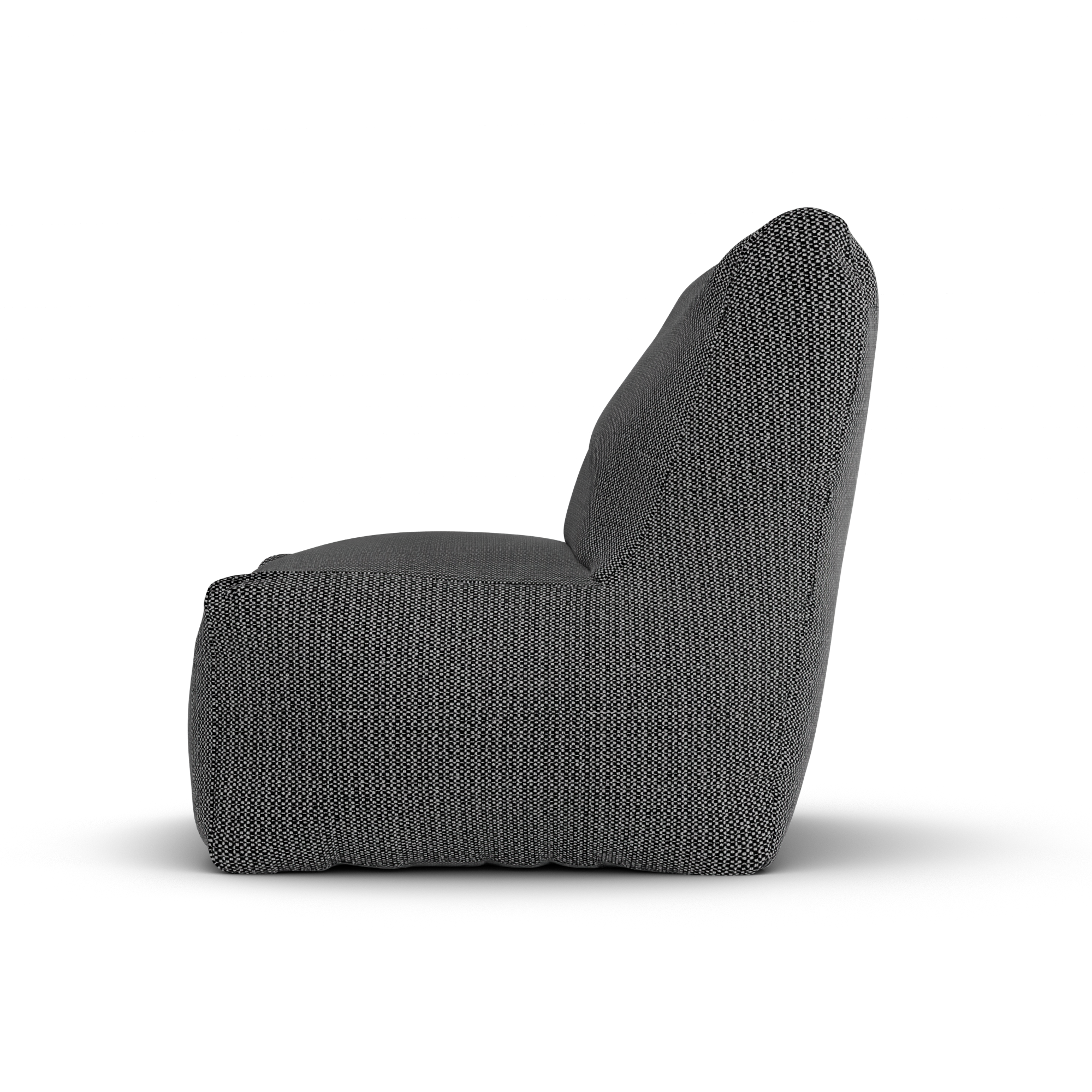 Antraciet Junior Lounge Seat van Laui Lounge van opzij, met rughoogte van 74 centimeter