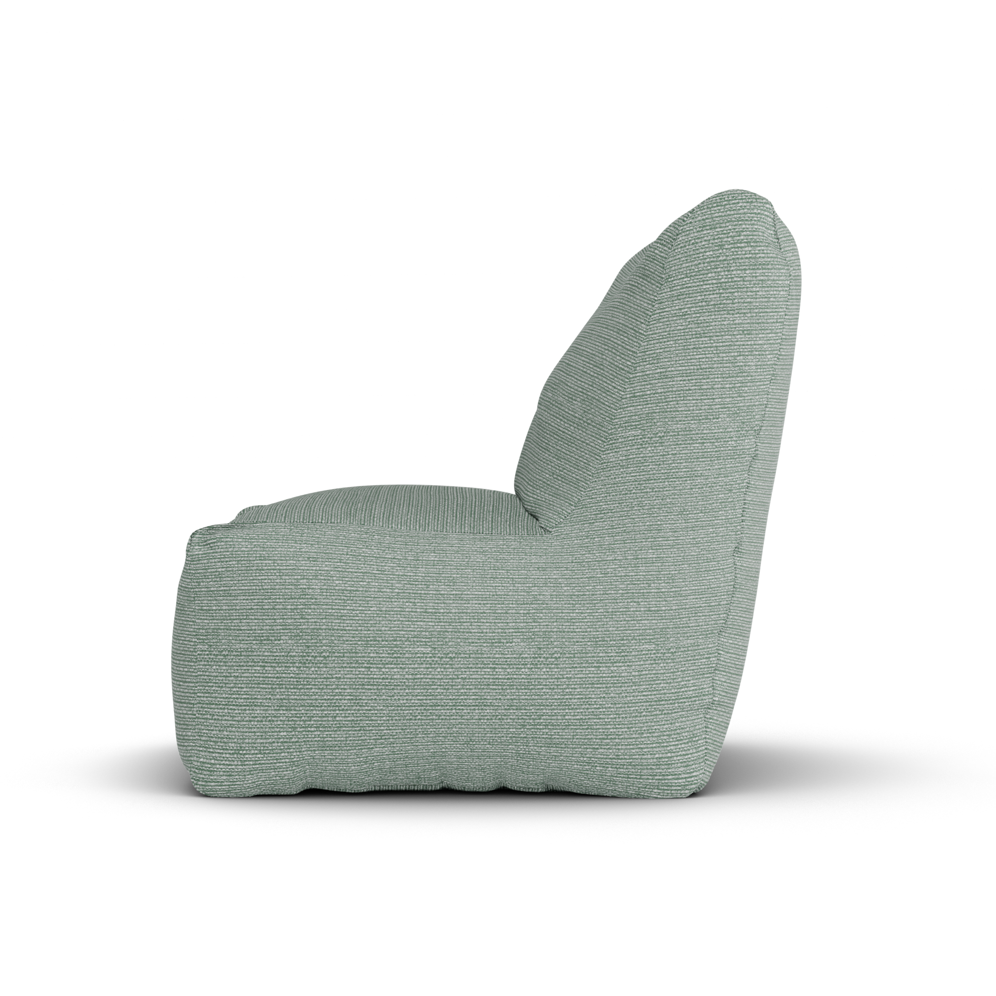 Zeegroene Junior Lounge Seat van Laui Lounge van opzij, met rughoogte van 74 centimeter
