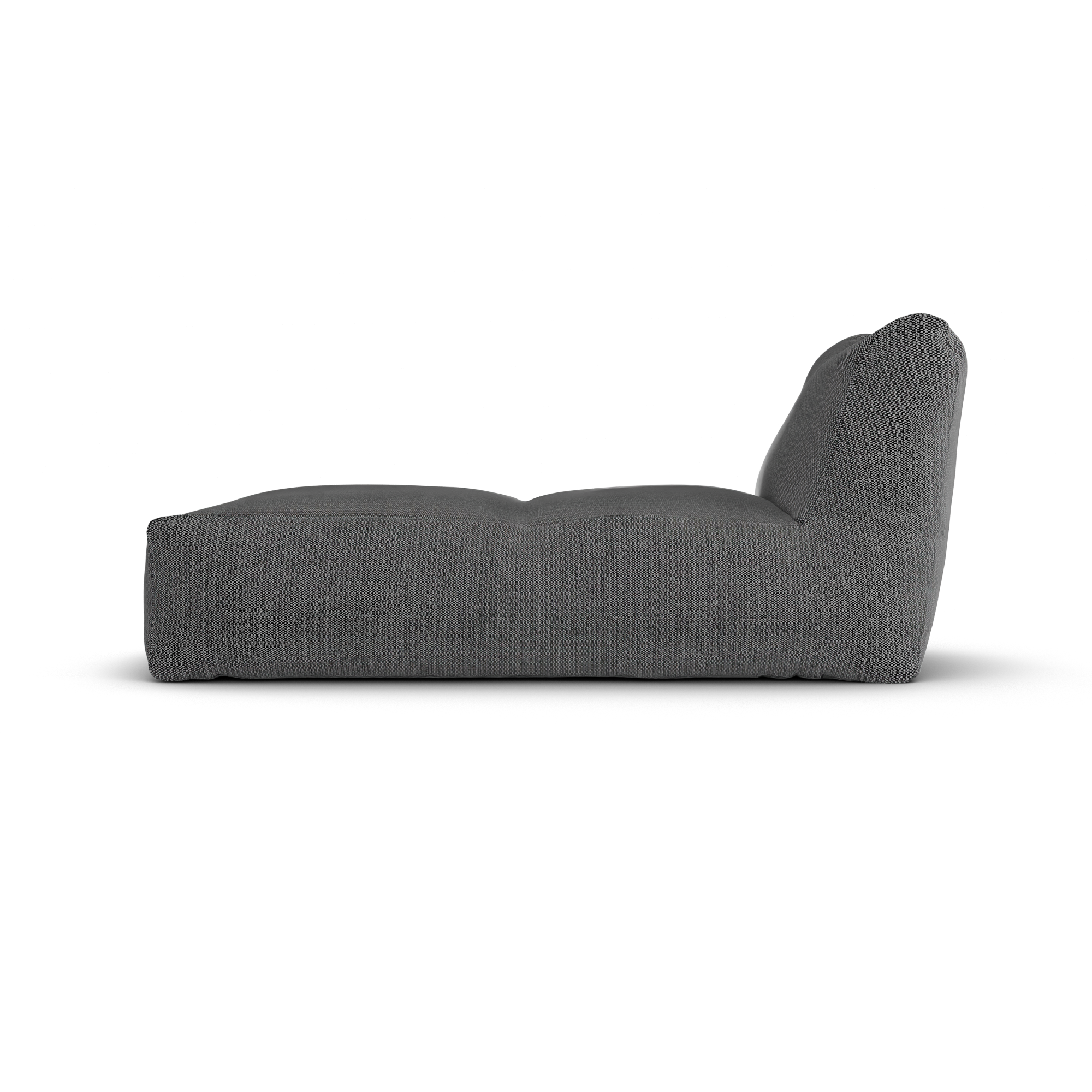 Antraciet Long Chair van Laui Lounge van opzij, met zichtbare rughoogte van 74 centimeter