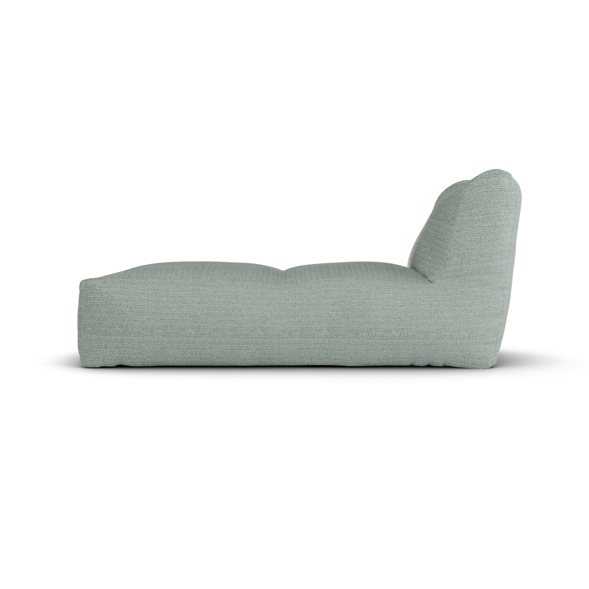 Laui Lounge loungestoel in sea green van opzij, met zichtbare diepte van 150 centimeter